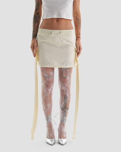 Club Kid Parachute Technical Cargo Mini Skirt in Off White