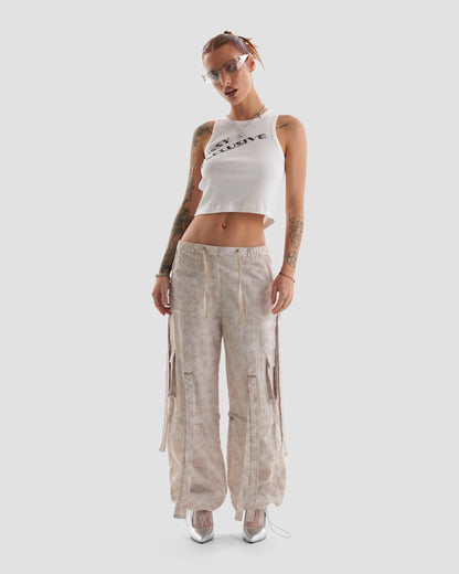 Exclusive Slogan Crop Tank Top in Off White