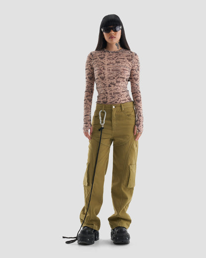 Free Entry Low Rise Straight Fit Technical Jeans in Khaki