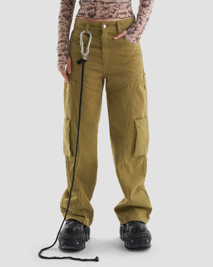 Free Entry Low Rise Straight Fit Technical Jeans in Khaki