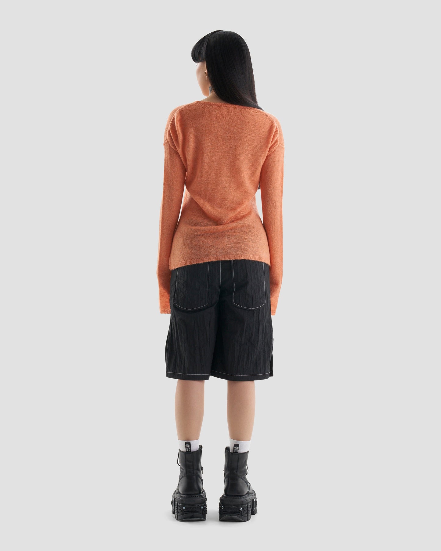 Heaven Oversized Knit Crew Neck Jumper with Strip Graphic in Orange