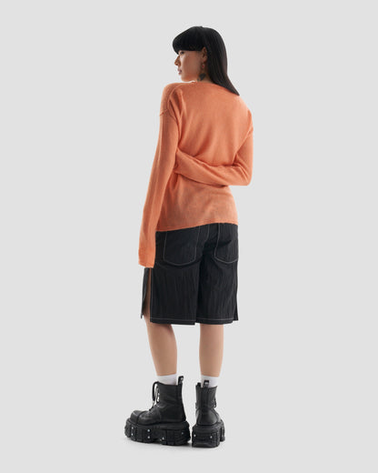 Heaven Oversized Knit Crew Neck Jumper with Strip Graphic in Orange