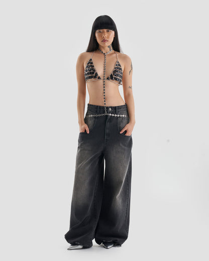 Trap Chainlink Bikini Top In Black and Silver