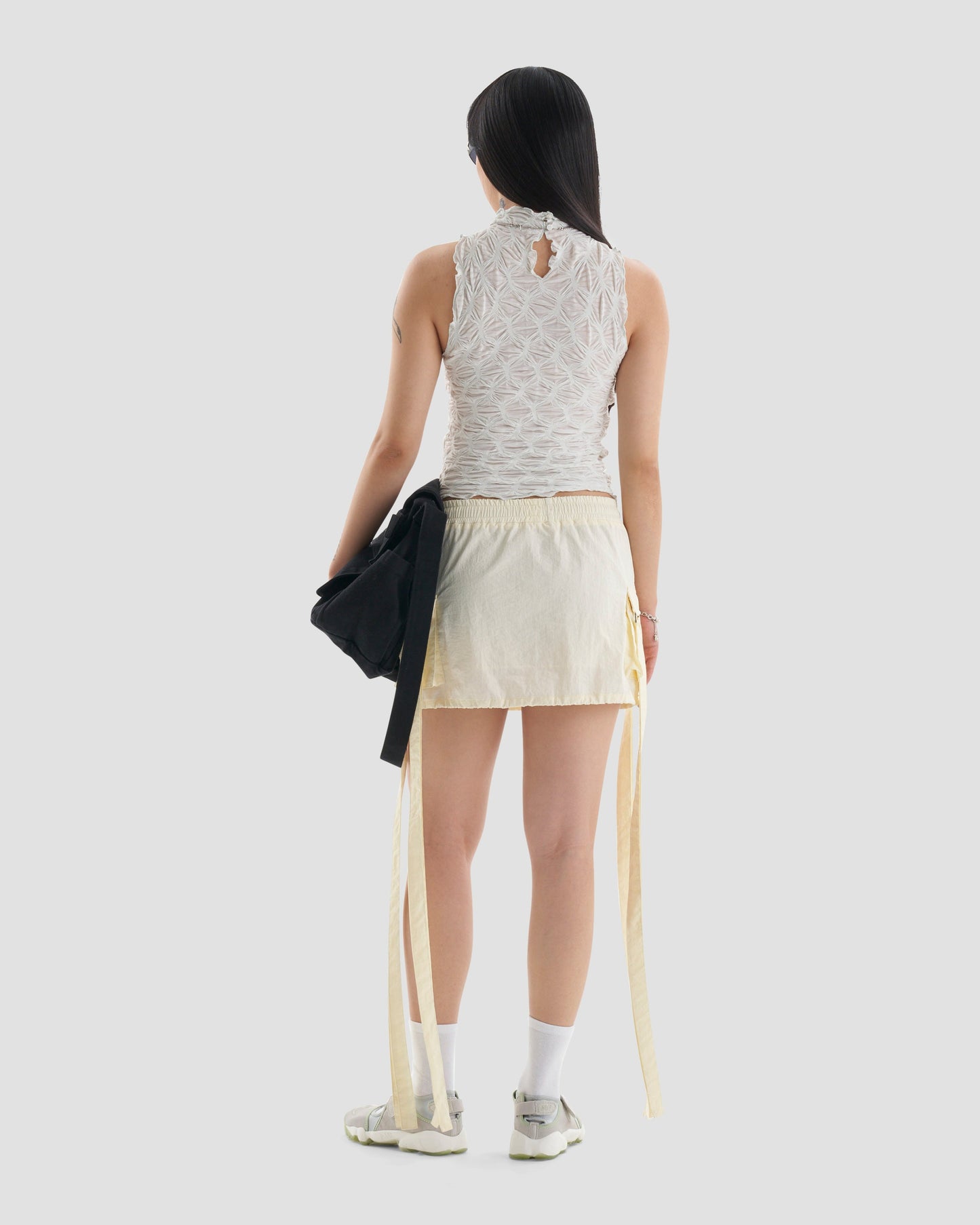 Club Kid Parachute Technical Cargo Mini Skirt in Off White