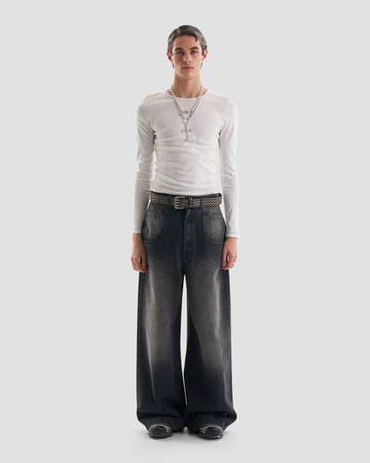 Phat Super Wide Leg Jeans in Dark Grey Wash