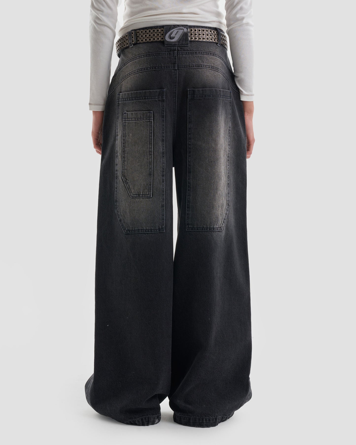 Phat Super Wide Leg Jeans in Dark Grey Wash