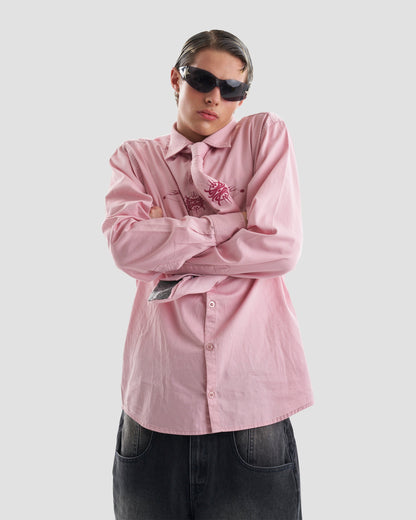 Kash Set Oversized Shirt and Tie with Tattoo Print in Pink