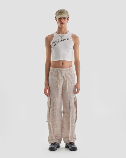 Taboo Zip-Off Cargo Trousers to Shorts with Camo Print in Beige