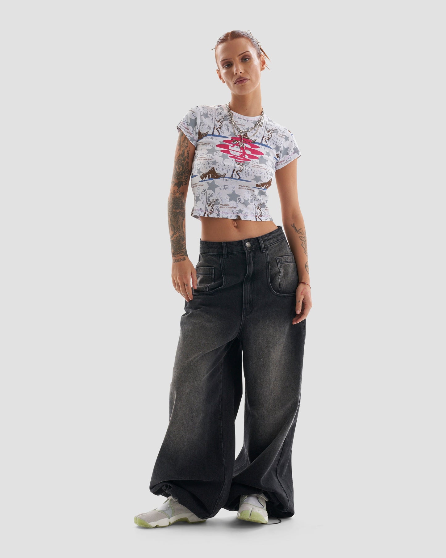 Phat Super Wide Leg Jeans in Dark Grey Wash