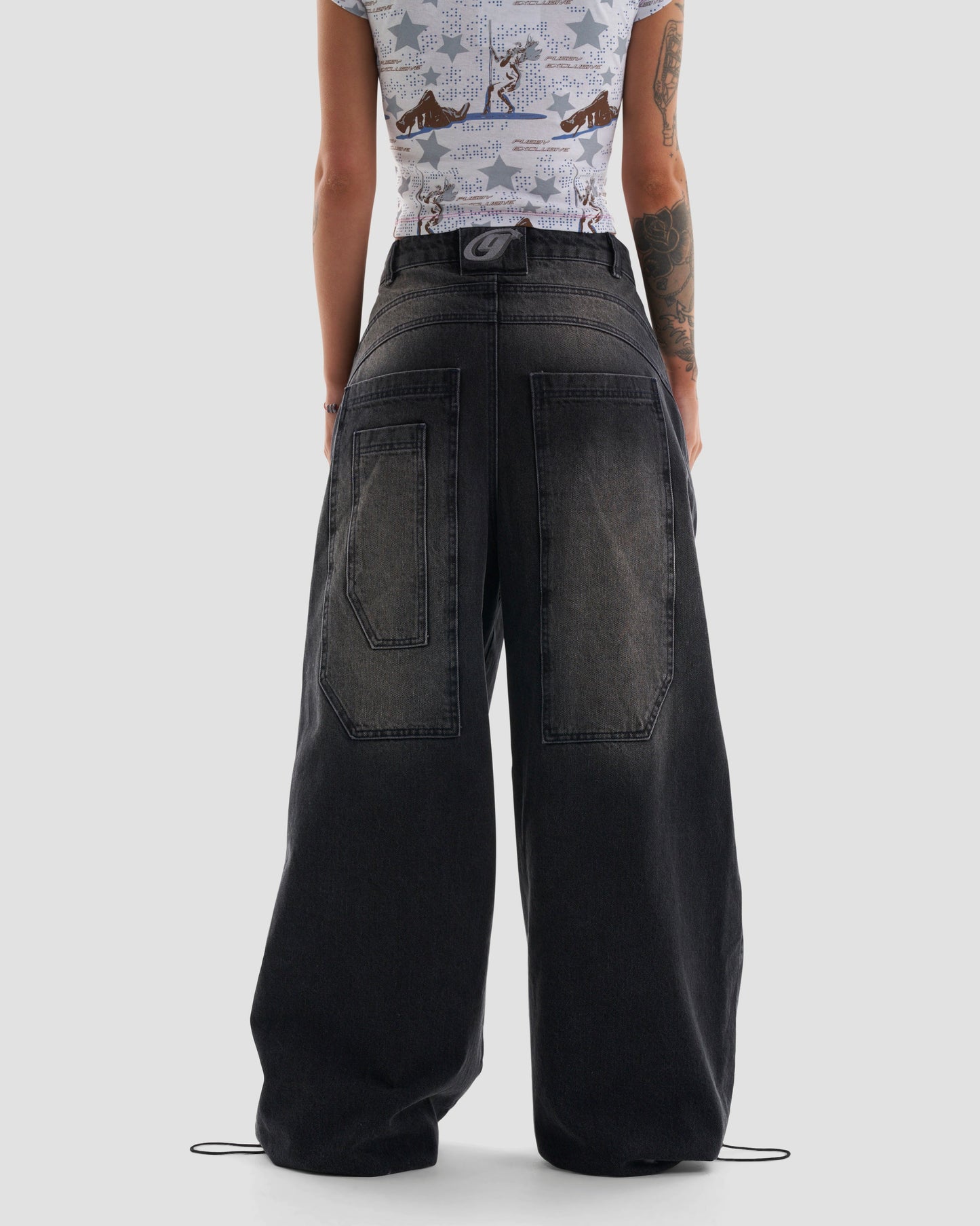 Phat Super Wide Leg Jeans in Dark Grey Wash