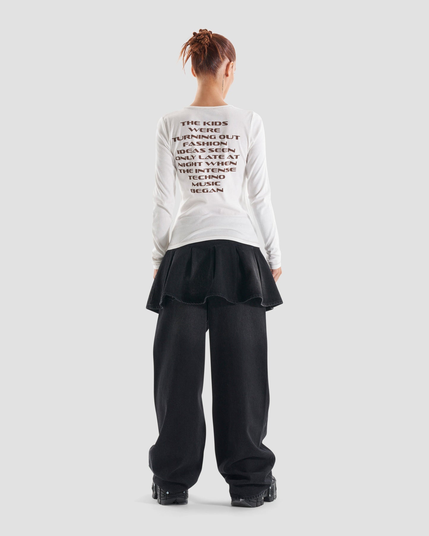 Club Kid Long Sleeve Slogan Top in Off White