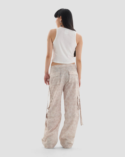 Taboo Zip-Off Cargo Trousers to Shorts with Camo Print in Beige