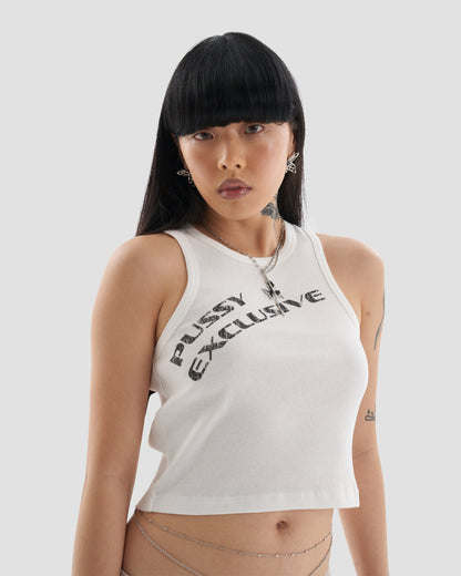 Exclusive Slogan Crop Tank Top in Off White