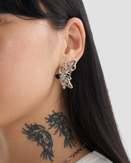 Elusive Asymmetric Butterfly Drop Earrings with Stone in Silver