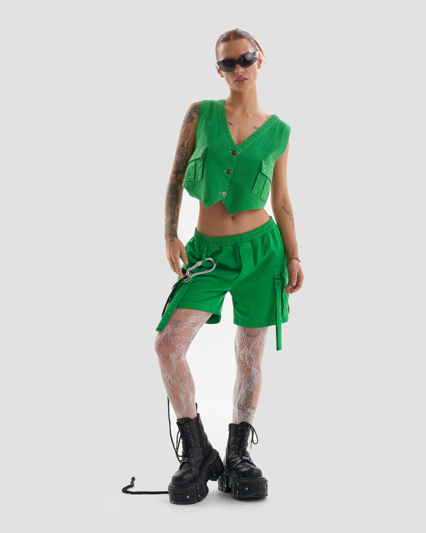 Clubland Co-Ord Technical Cargo Shorts in Green