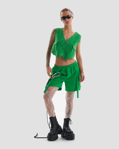 Clubland Co-Ord Technical Cargo Shorts in Green