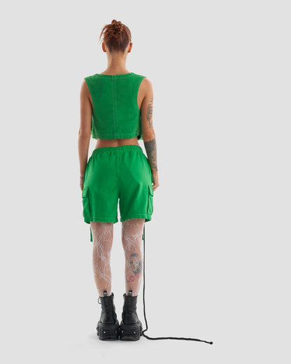 Clubland Co-Ord Button Up Technical Cargo Waist Coat in Green