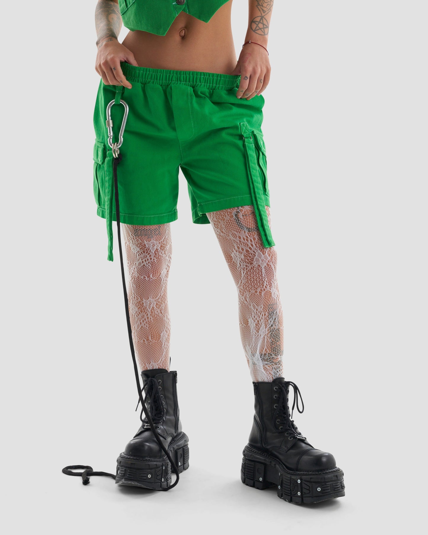 Clubland Co-Ord Technical Cargo Shorts in Green