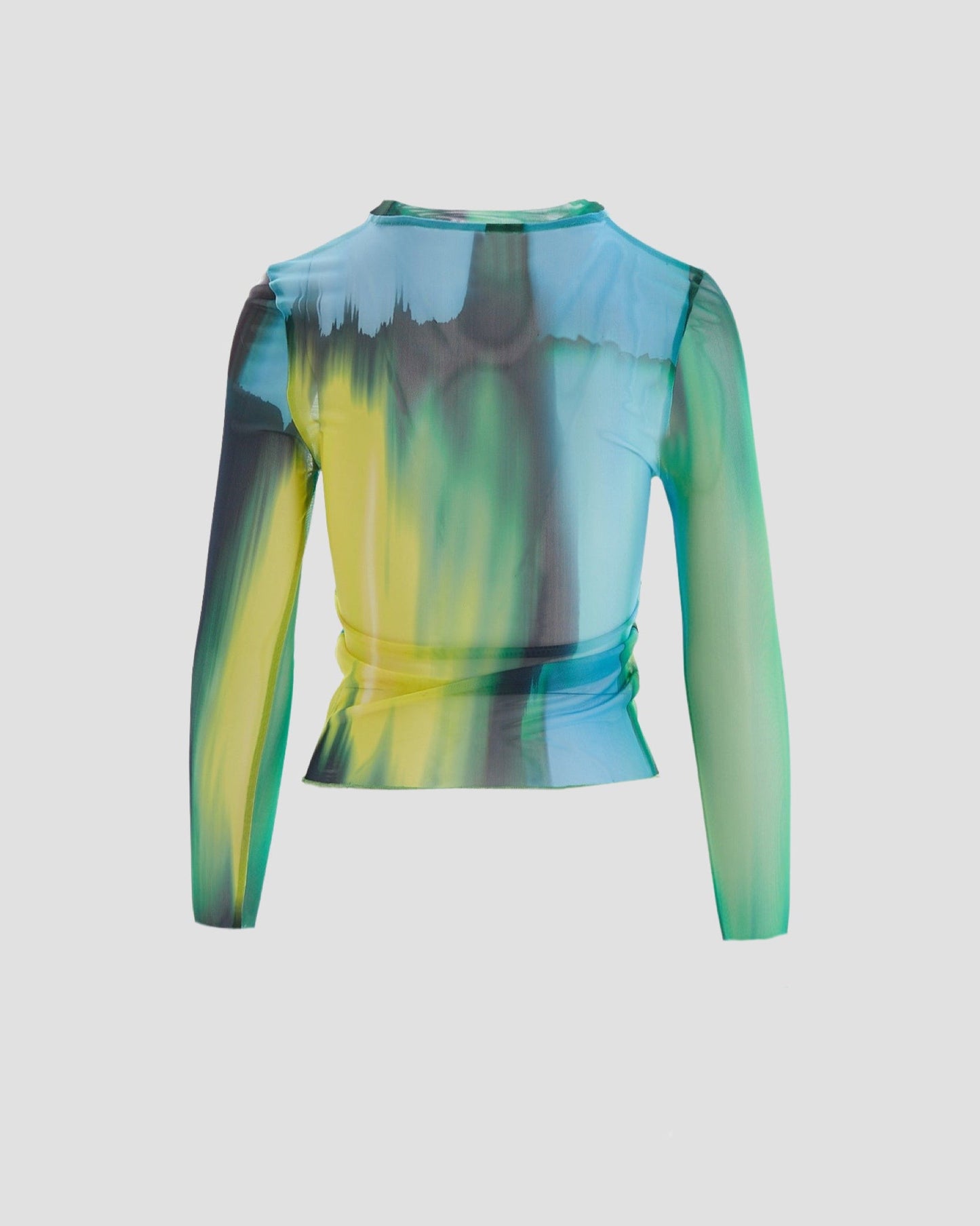 Liquid Mesh Fitted Long Sleeve Top with Print in Multicolour