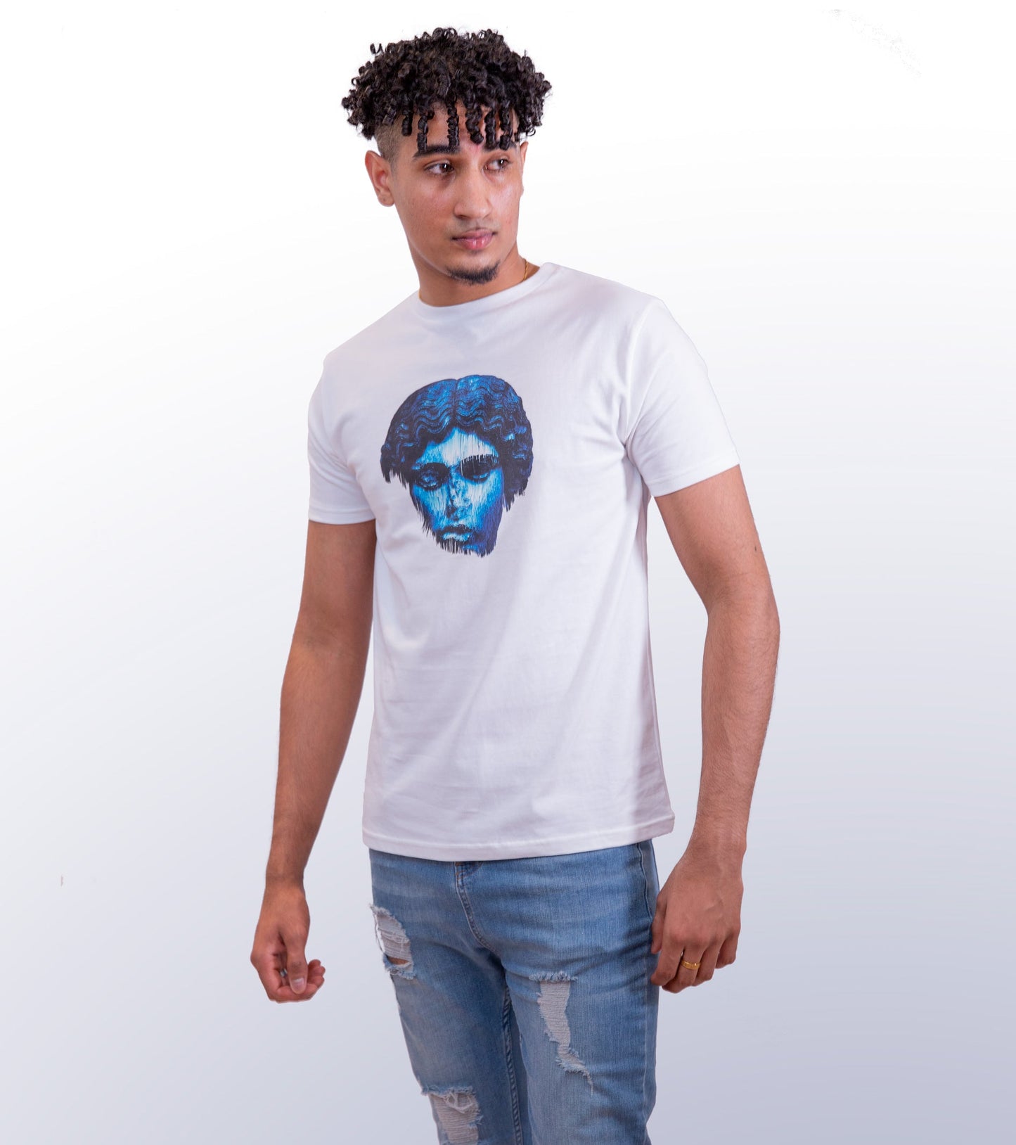 HEAD NO SHOULDERS BLUE - FRONT PRINT - WHITE T-SHIRT