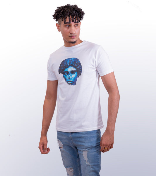 HEAD NO SHOULDERS BLUE - FRONT PRINT - WHITE T-SHIRT