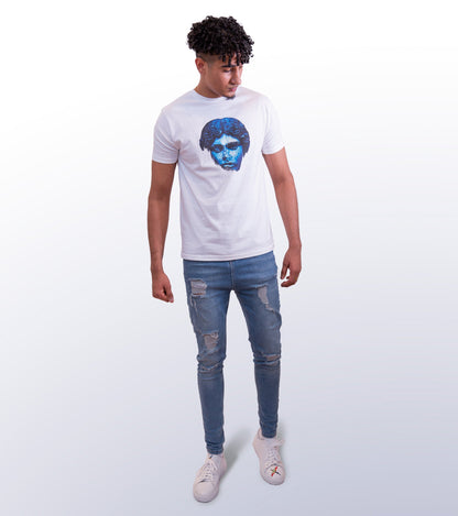 HEAD NO SHOULDERS BLUE - FRONT PRINT - WHITE T-SHIRT