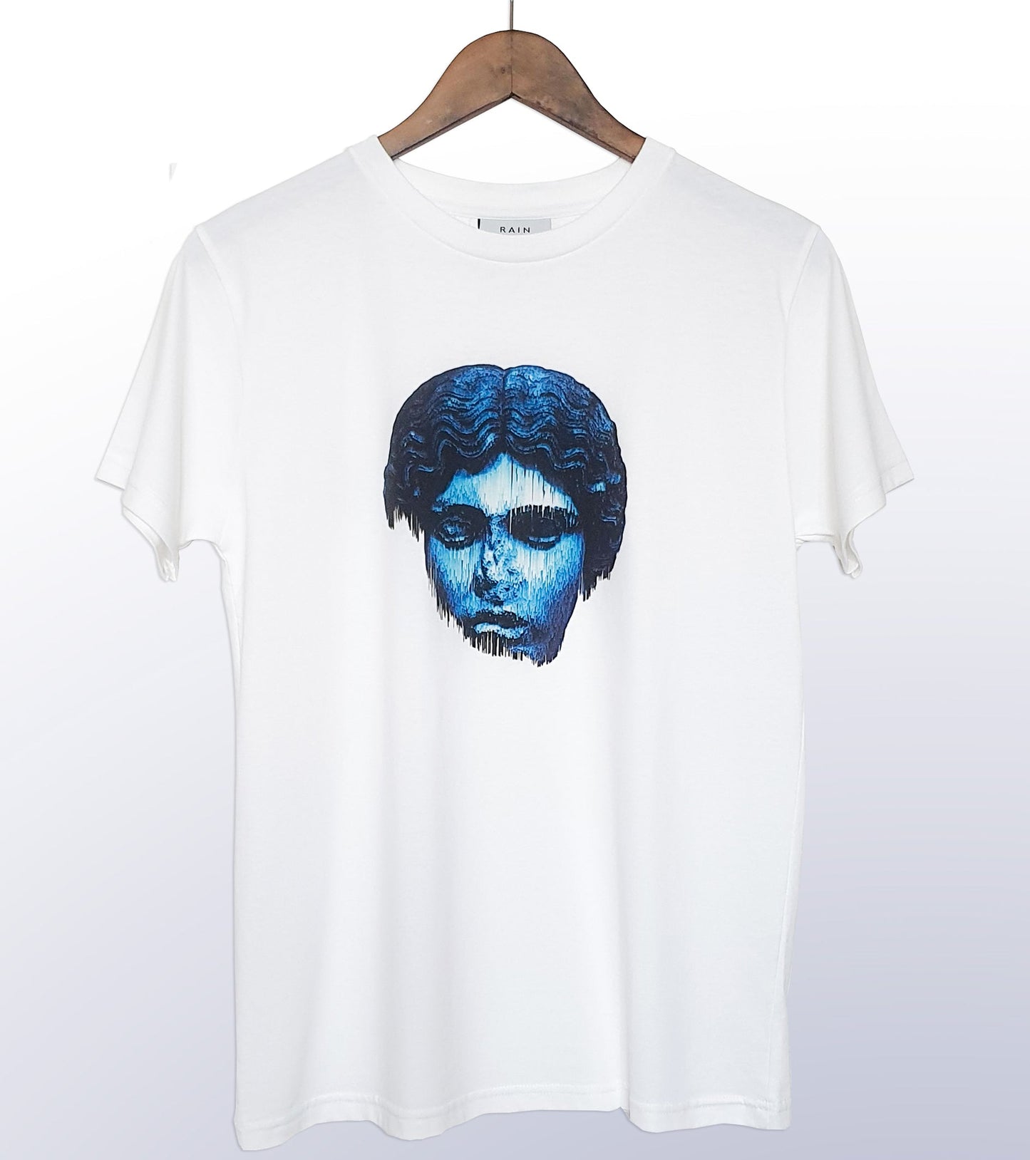 HEAD NO SHOULDERS BLUE - FRONT PRINT - WHITE T-SHIRT