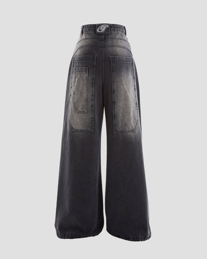 Phat Super Wide Leg Jeans in Dark Grey Wash