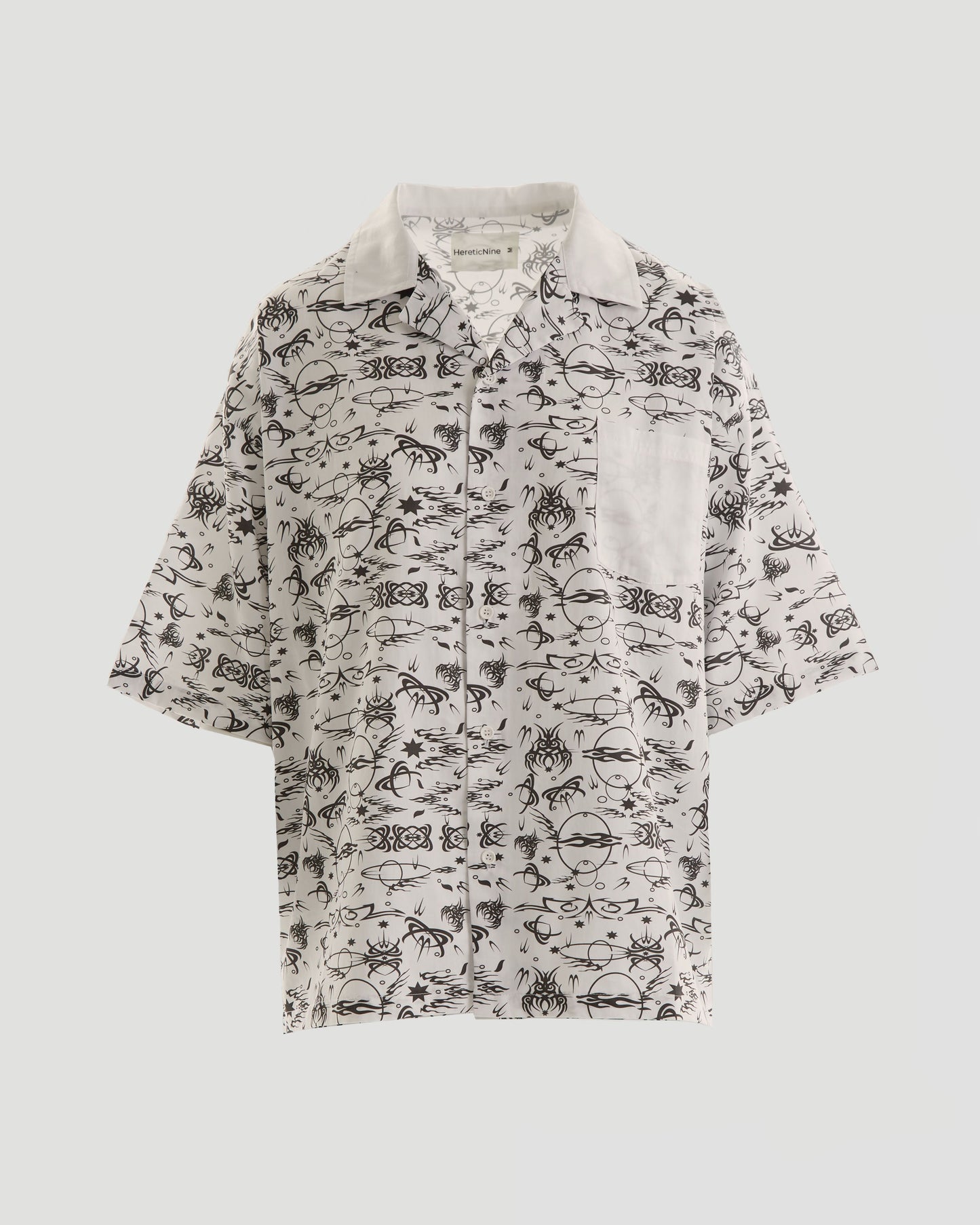 No Regrets Oversized Short Sleeve Shirt with Tattoo Print in Ecru