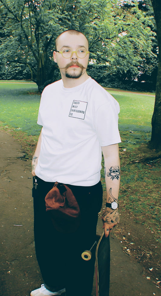 South West Skateboard Co. T-Shirt - White/Black Square Logo