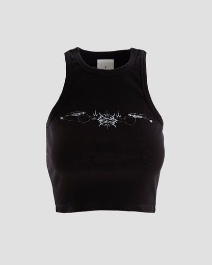 Play Harder Crop Tank Top with Tattoo Graphic in Black